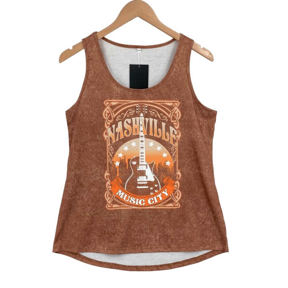 Nashville Tank Womens Medium Brown Western Graphic Cowgirl Sleeveless Summer